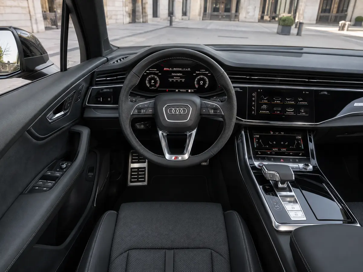 Audi Q7 50 TDI S-Line Edition 2025, vue avant — Geneva Luxury Car Rental, Genève. Audi Q7 50 TDI S-Line Edition à Genève L'Audi Q7 50 TDI S-Line Edition 2025 fait partie…