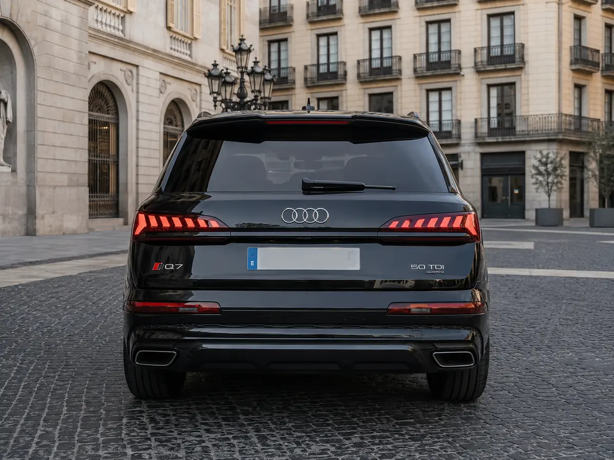 Audi Q7 50 TDI S-Line Edition 2025, vue arrière — Geneva Luxury Car Rental, Genève. Audi Q7 50 TDI S-Line Edition à Genève L'Audi Q7 50 TDI S-Line Edition 2025 fait partie…