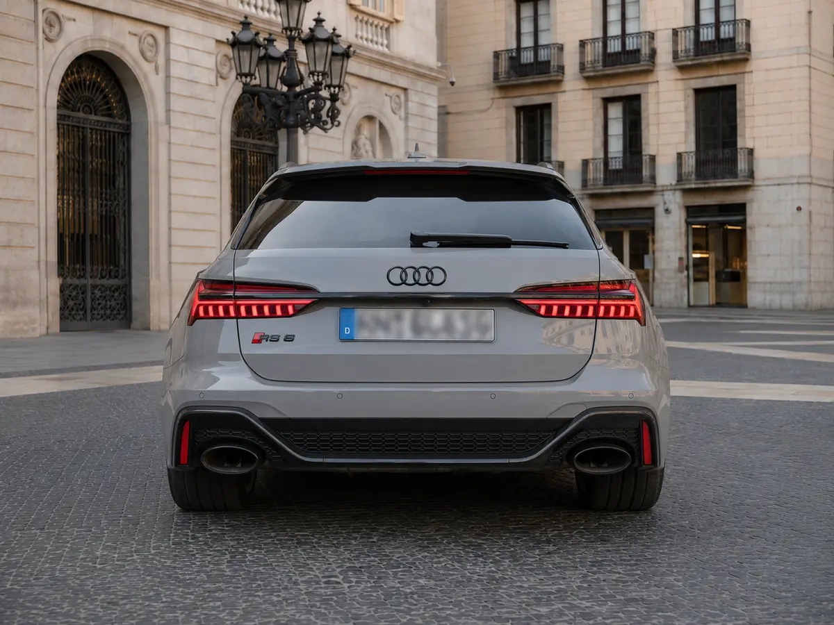 Audi RS6 Dynamic 2023, vue arrière — Geneva Luxury Car Rental, Genève. Audi RS6 Dynamic à Genève La Audi RS6 Dynamic 2023 fait partie des véhicules proposés à…