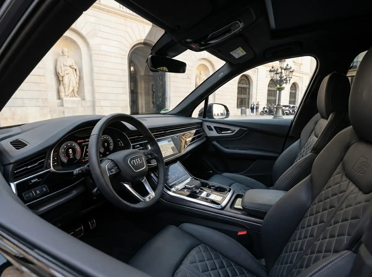 Audi SQ7 2025, extérieur — Geneva Luxury Car Rental, Genève. Audi SQ7 à Genève L'Audi SQ7 2025, un SUV affichant une puissance de 507 ch et une…