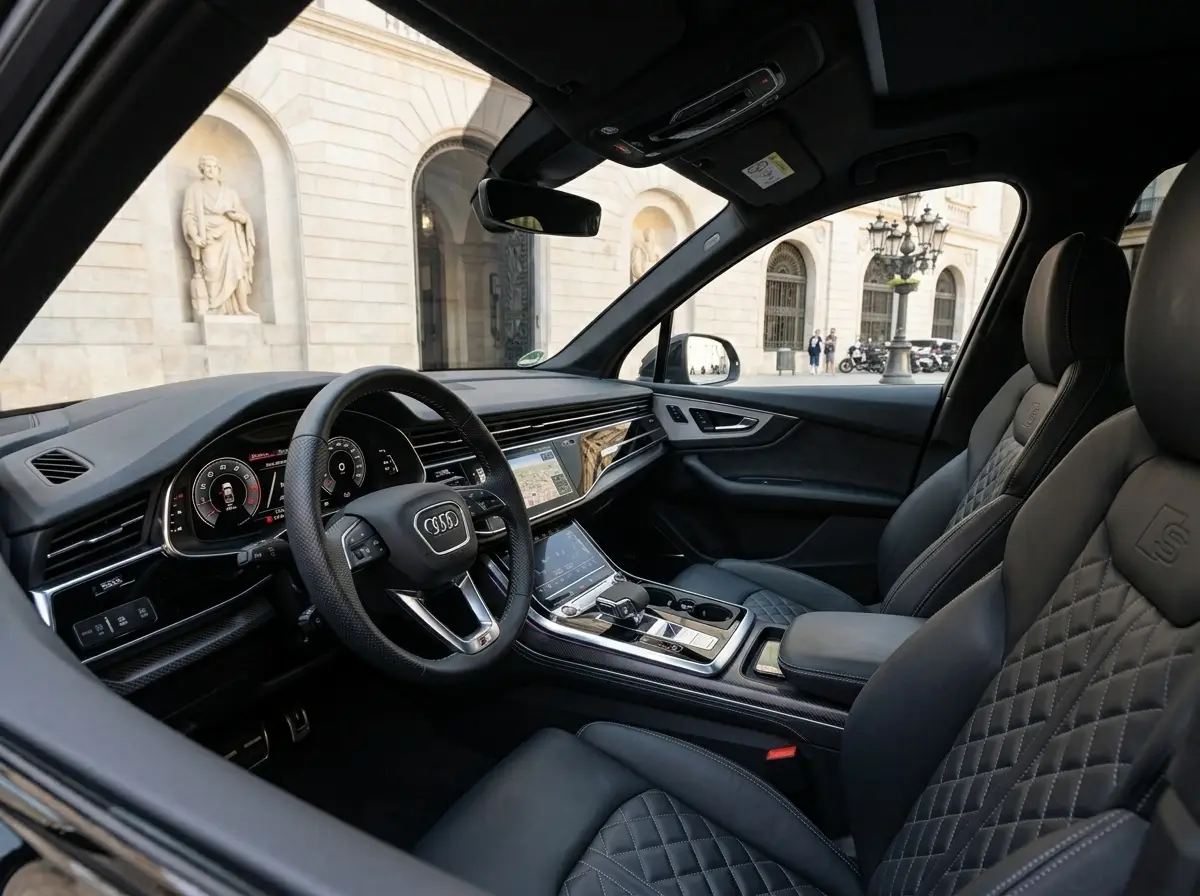 Audi SQ7 2025, extérieur — Geneva Luxury Car Rental, Genève. Audi SQ7 à Genève L'Audi SQ7 2025, un SUV affichant une puissance de 507 ch et une…