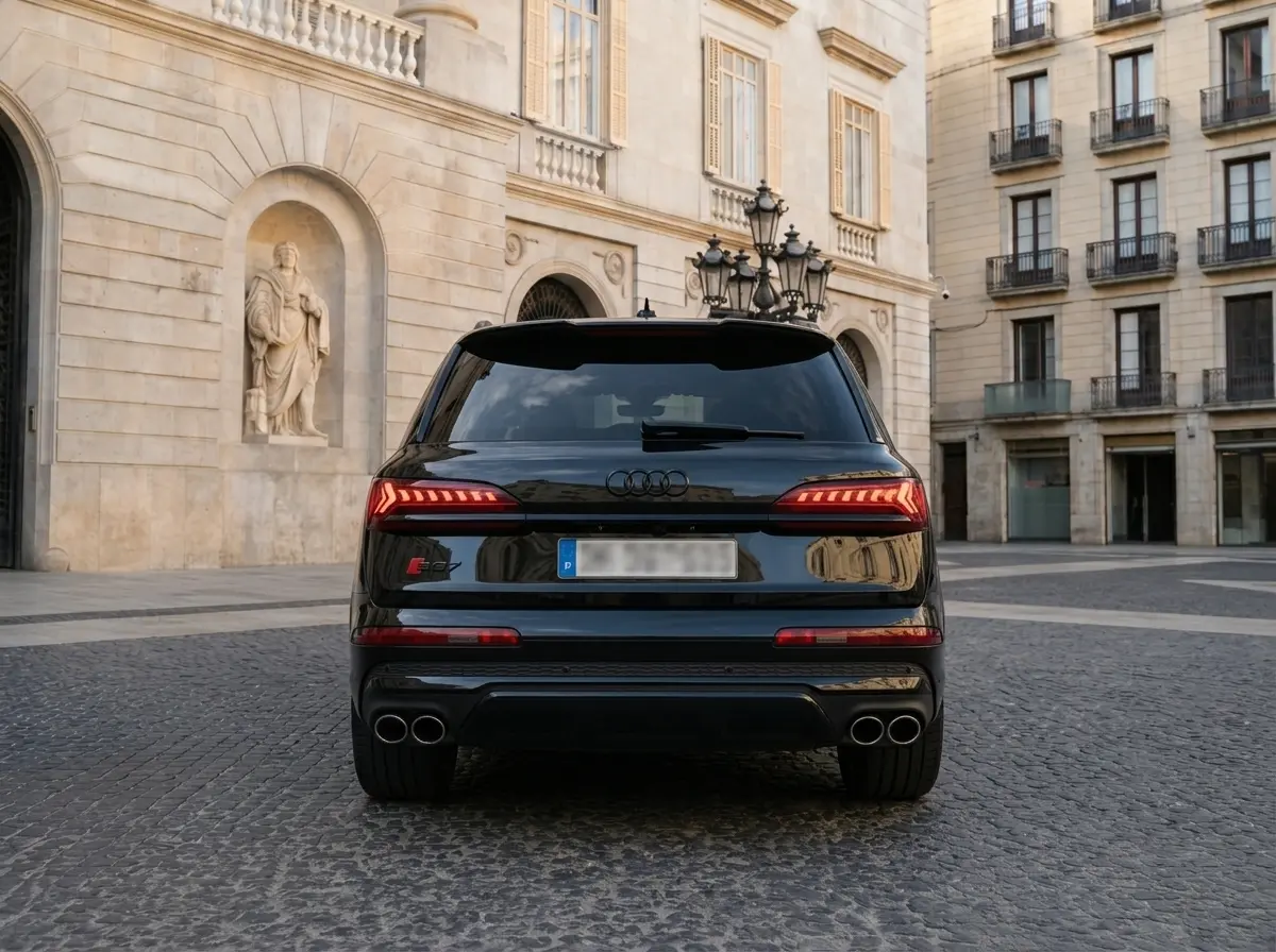 Audi SQ7 2025, vue avant — Geneva Luxury Car Rental, Genève. Audi SQ7 à Genève L'Audi SQ7 2025, un SUV affichant une puissance de 507 ch et une…
