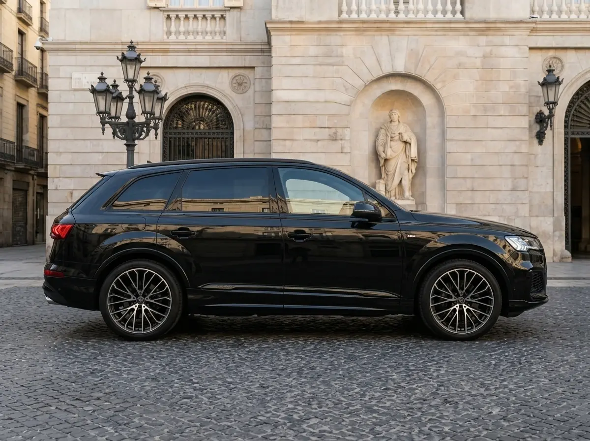 Audi SQ7 2025, intérieur — Geneva Luxury Car Rental, Genève. Audi SQ7 à Genève L'Audi SQ7 2025, un SUV affichant une puissance de 507 ch et une…