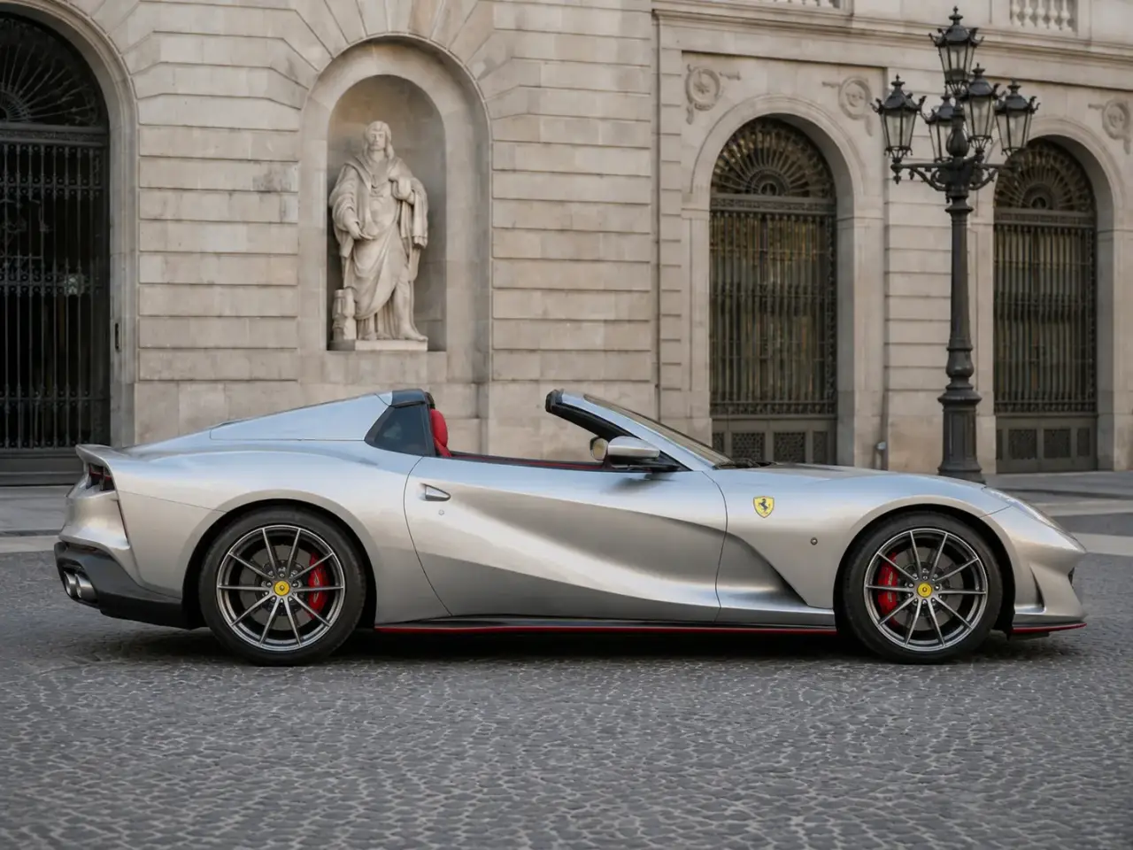 Ferrari 812 GTS 2024, vue avant — Geneva Luxury Car Rental, Genève. Ferrari 812 GTS à Genève La Ferrari 812 GTS 2024 est proposée à la location à Genève. Ce…
