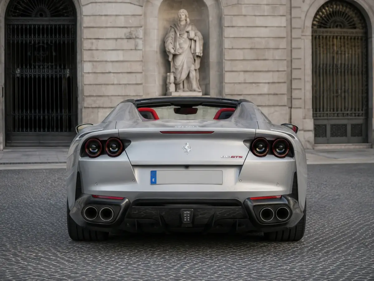 Ferrari 812 GTS 2024, vue arrière — Geneva Luxury Car Rental, Genève. Ferrari 812 GTS à Genève La Ferrari 812 GTS 2024 est proposée à la location à Genève. Ce…