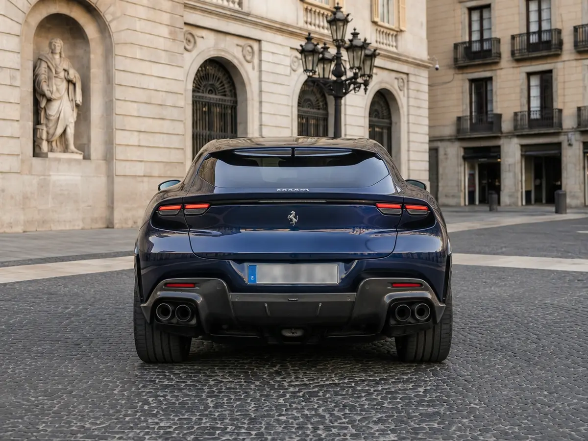 Ferrari Purosangue 2024, vue arrière — Geneva Luxury Car Rental, Genève. Ferrari Purosangue à Genève La Ferrari Purosangue 2024 fait partie des modèles sport…