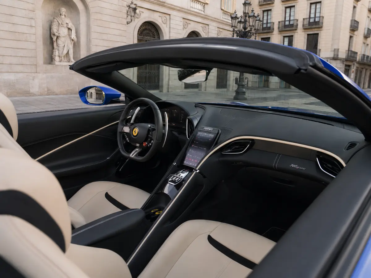 Ferrari Roma 2025, intérieur — Geneva Luxury Car Rental, Genève. Ferrari Roma à Genève La Ferrari Roma 2025 est proposée à la location à Genève, un modèle…