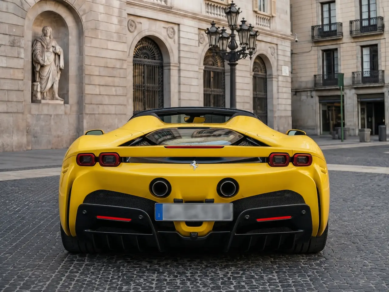 Ferrari SF90 Spider 2024, vue arrière — Geneva Luxury Car Rental, Genève. Ferrari SF90 Spider à Genève La Ferrari SF90 Spider 2024 est proposée à la location à…