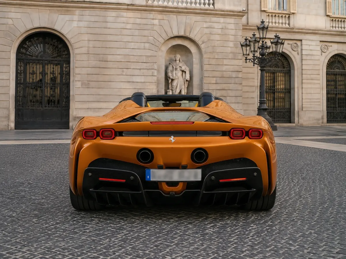 Ferrari SF90 Spider Tailor Made 2025, vue arrière — Geneva Luxury Car Rental, Genève. Ferrari SF90 Spider Tailor Made à Genève La Ferrari SF90 Spider Tailor Made 2025 est…