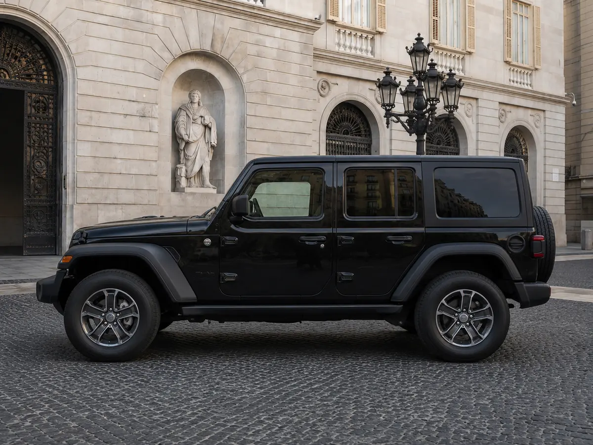 Jeep Wrangler 2025, extérieur — Geneva Luxury Car Rental, Genève. Jeep Wrangler à Genève Le Jeep Wrangler 2025 est proposé à la location à Genève, en…
