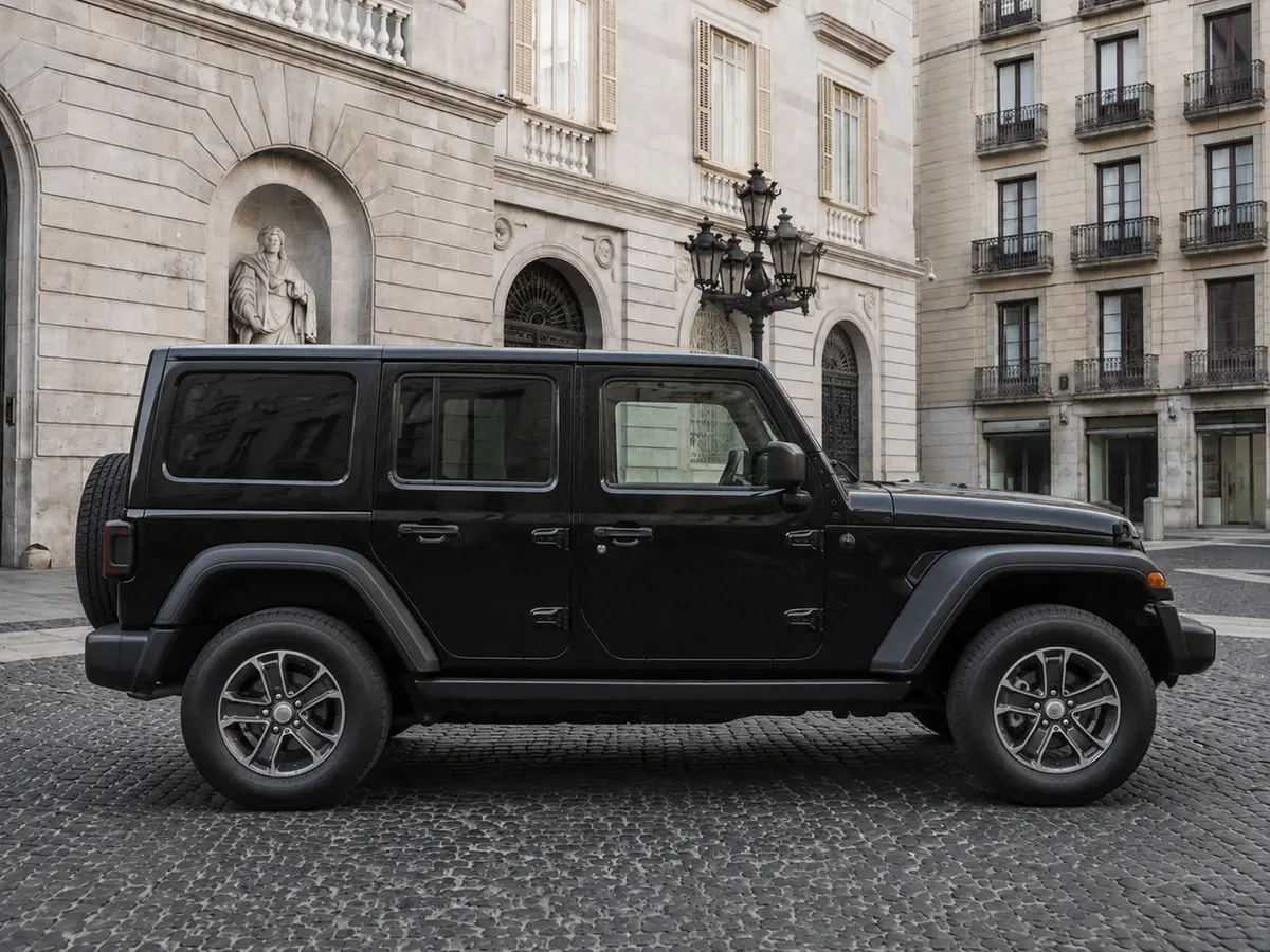 Jeep Wrangler 2025, vue avant — Geneva Luxury Car Rental, Genève. Jeep Wrangler à Genève Le Jeep Wrangler 2025 est proposé à la location à Genève, en…