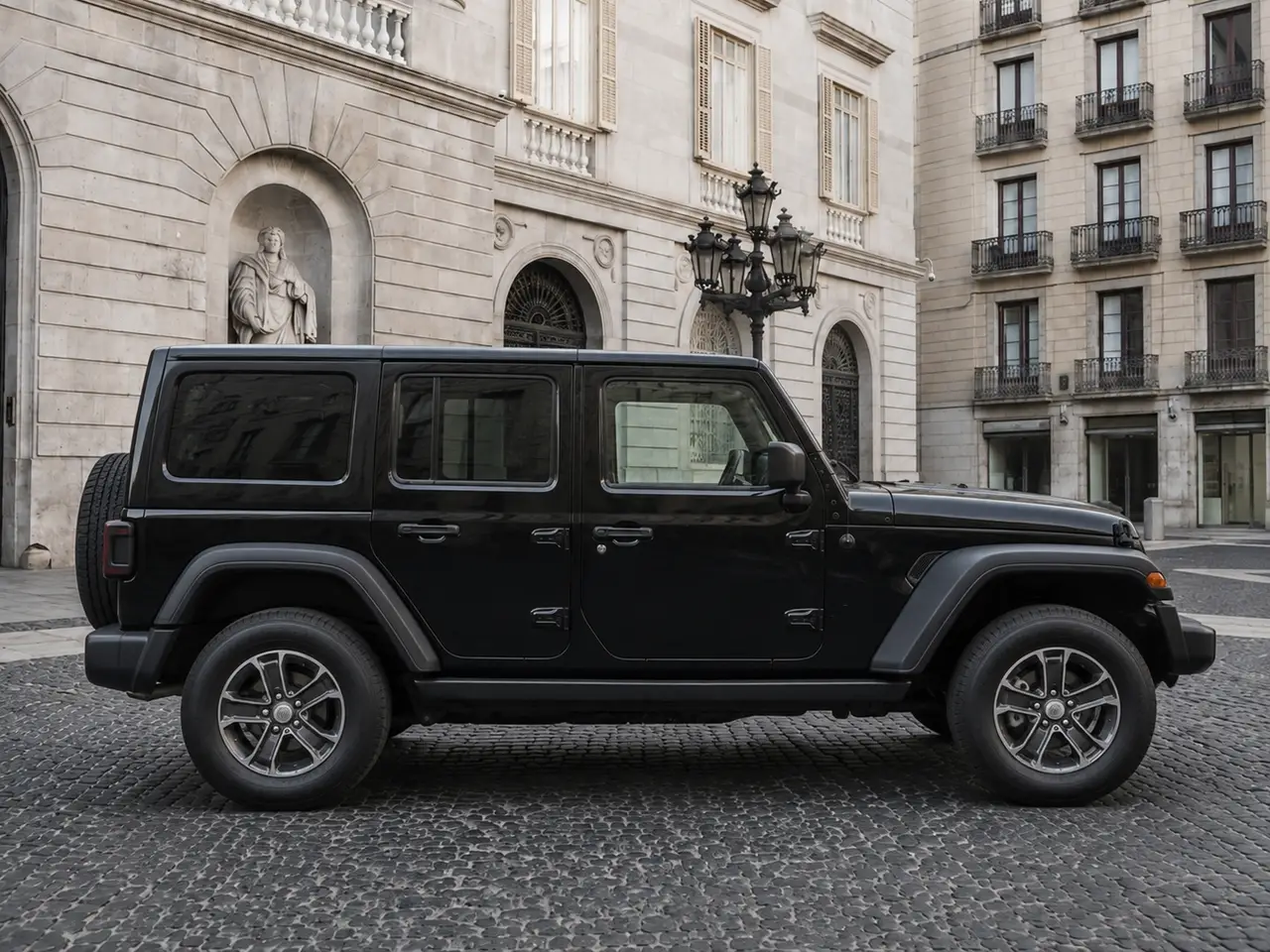 Jeep Wrangler 2025, vue avant — Geneva Luxury Car Rental, Genève. Jeep Wrangler à Genève Le Jeep Wrangler 2025 est proposé à la location à Genève, en…