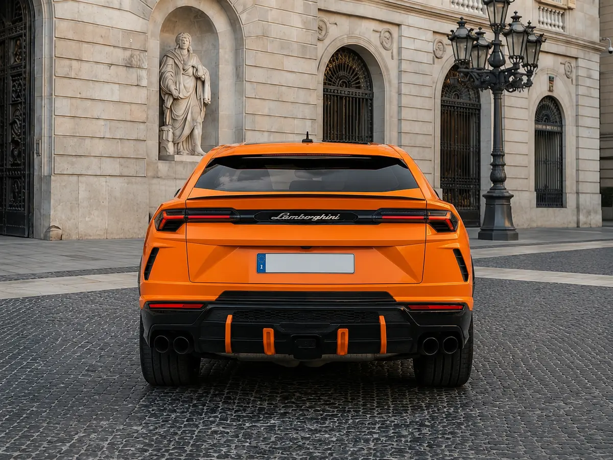 Lamborghini Urus S 2024, vue arrière — Geneva Luxury Car Rental, Genève. Lamborghini Urus S à Genève La Lamborghini Urus S 2024 est disponible à la location à…