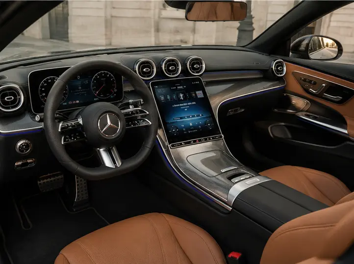 Mercedes Benz CLE 300 Cabriolet AMG Premium 2025, intérieur — Geneva Luxury Car Rental, Genève. Mercedes Benz CLE 300 Cabriolet AMG Premium à Genève La Mercedes Benz CLE 300 Cabriolet…