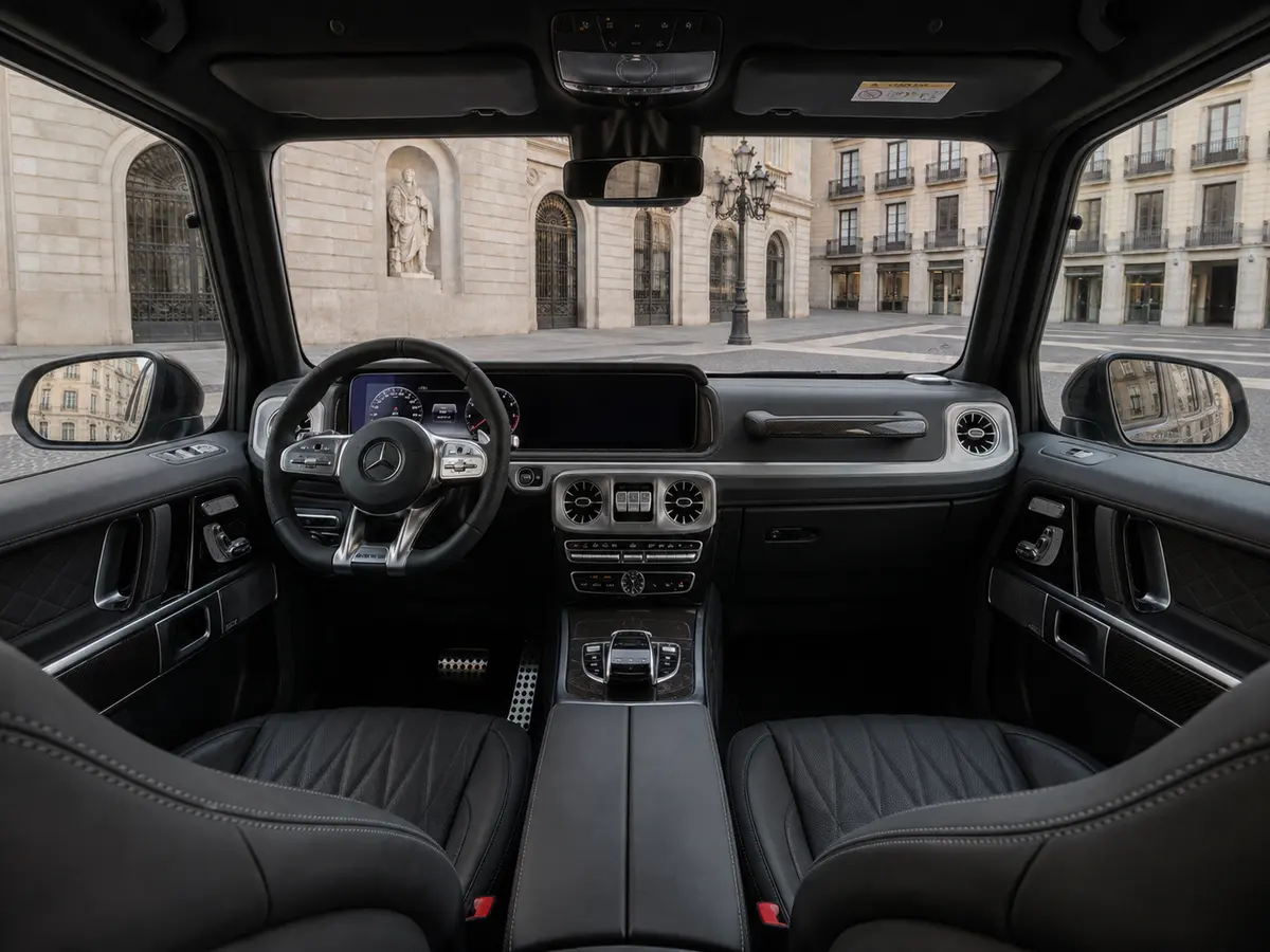 Mercedes Benz G63 2023, vue arrière — Geneva Luxury Car Rental, Genève. Mercedes Benz G63 à Genève Le Mercedes Benz G63 2023 est disponible à la location à…