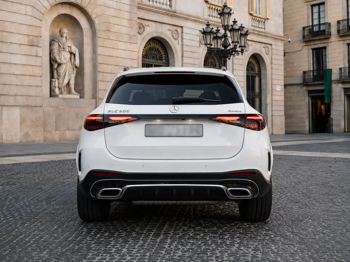Mercedes Benz GLC 2025, vue arrière — Geneva Luxury Car Rental, Genève. Mercedes Benz GLC à Genève Le Mercedes Benz GLC 2025 est proposé à la location à Genève…