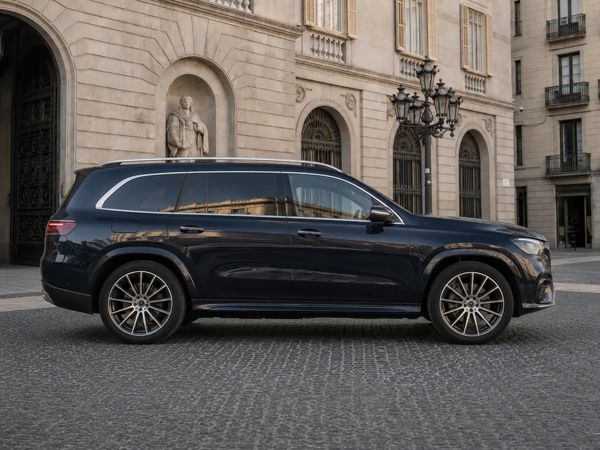 Mercedes Benz GLS-klasse 350 D Exclusive 7 Posti 2025, vue avant — Geneva Luxury Car Rental, Genève. Mercedes Benz GLS-klasse 350 D Exclusive 7 Posti à Genève Le Mercedes Benz GLS-klasse 350…
