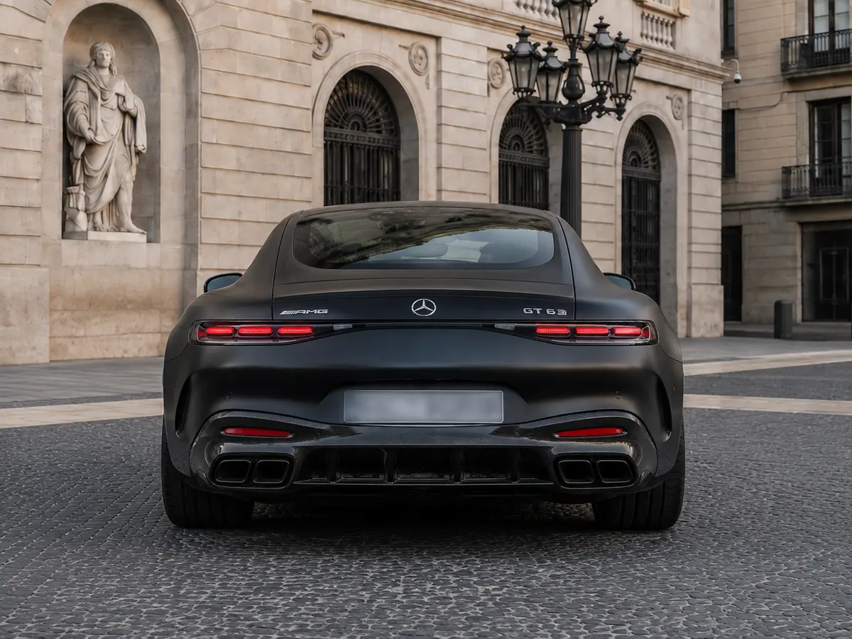 Mercedes Benz GT63 AMG Coupe 2024, vue arrière — Geneva Luxury Car Rental, Genève. Mercedes Benz GT63 AMG Coupe à Genève La Mercedes Benz GT63 AMG Coupe 2024 est proposée à…