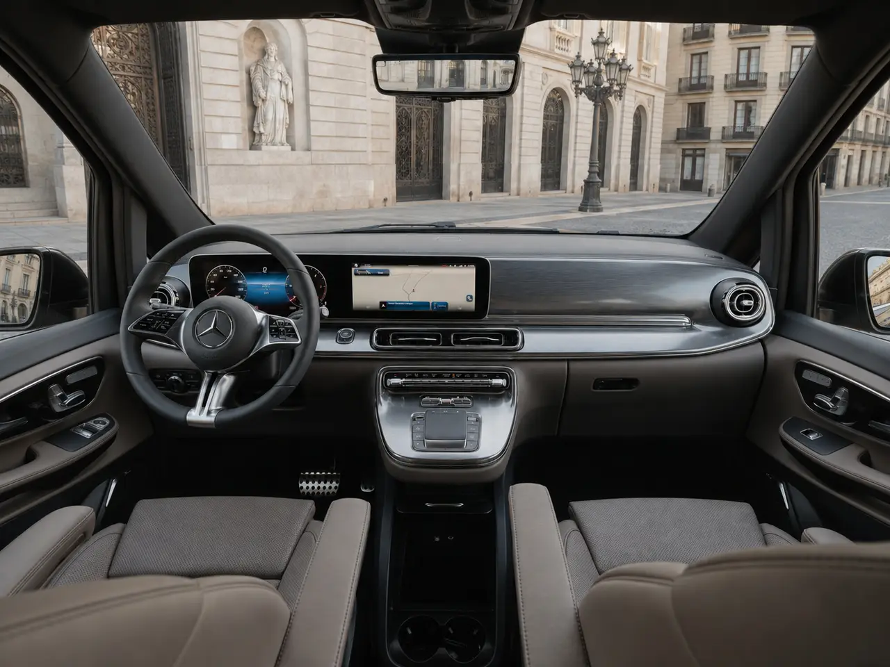 Mercedes Benz V300 4x4 XL Exclusive 7 seats 2025, intérieur — Geneva Luxury Car Rental, Genève. Mercedes Benz V300 4x4 XL Exclusive 7 seats à Genève Le Mercedes Benz V300 4x4 XL…