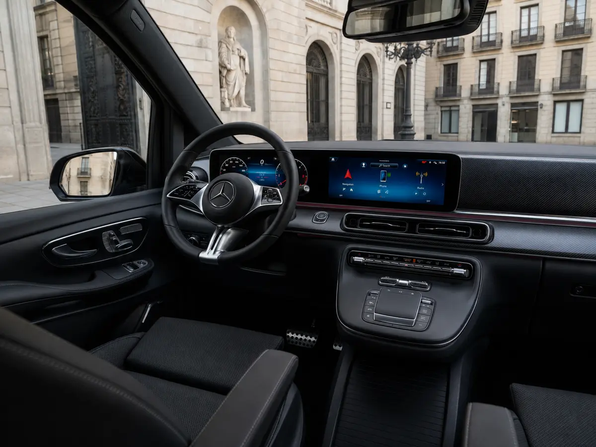 Mercedes Benz V300 8 seats 2025, intérieur — Geneva Luxury Car Rental, Genève. Mercedes Benz V300 8 seats à Genève Le Mercedes Benz V300 8 seats 2025 est proposé à la…