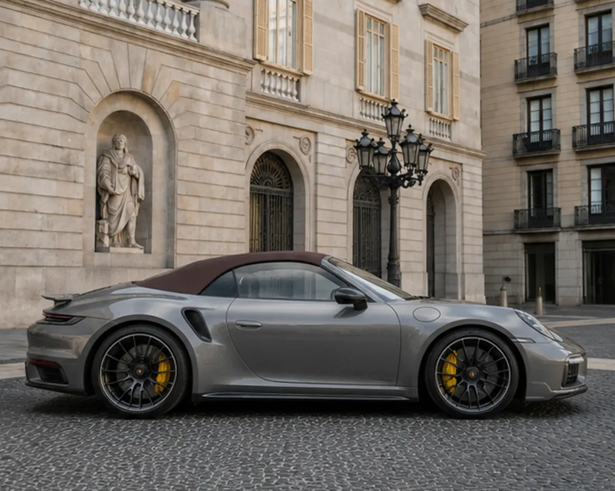 Porsche 911 992 Carrera Turbo S Cabrio 2026, vue avant — Geneva Luxury Car Rental, Genève. Porsche 911 992 Carrera Turbo S Cabrio à Genève La Porsche 911 992 Carrera Turbo S Cabrio…