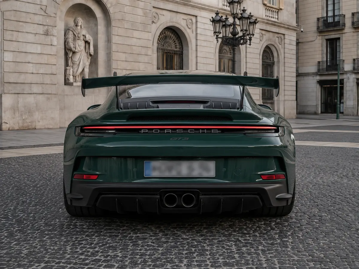 Porsche 911 GT3 2026, vue arrière — Geneva Luxury Car Rental, Genève. Porsche 911 GT3 à Genève Le Porsche 911 GT3 2026 est proposé à la location à Genève parmi…