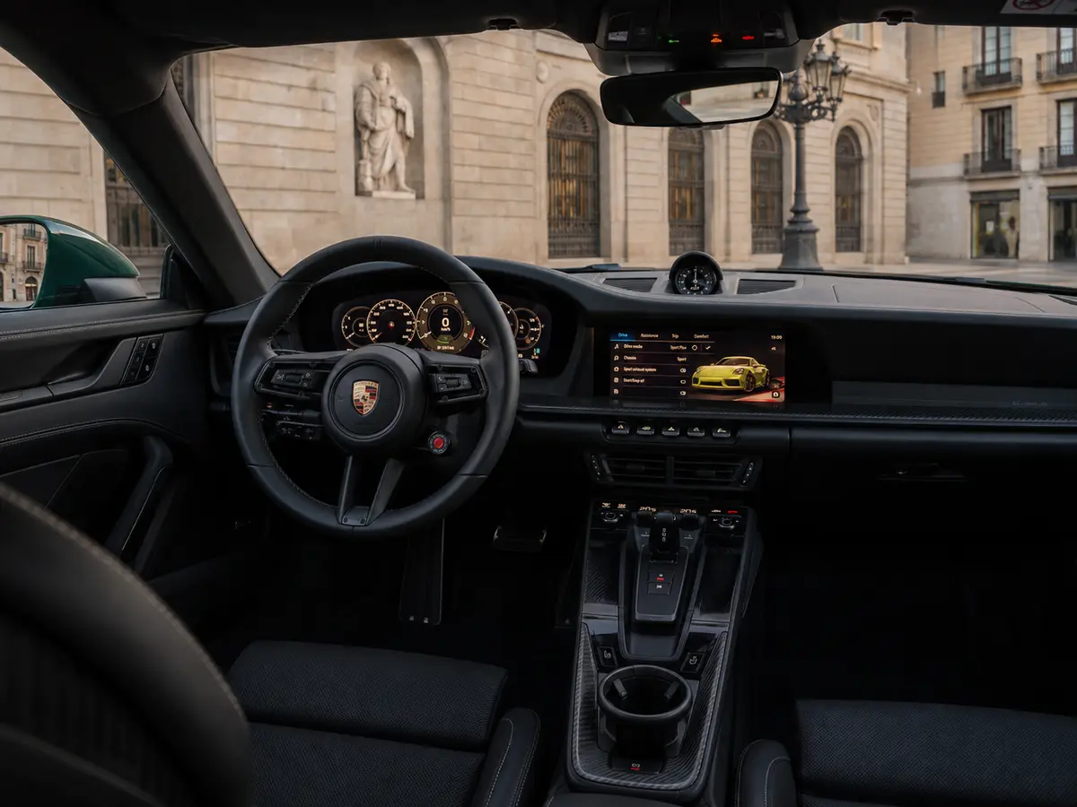 Porsche 911 GT3 2026, intérieur — Geneva Luxury Car Rental, Genève. Porsche 911 GT3 à Genève Le Porsche 911 GT3 2026 est proposé à la location à Genève parmi…
