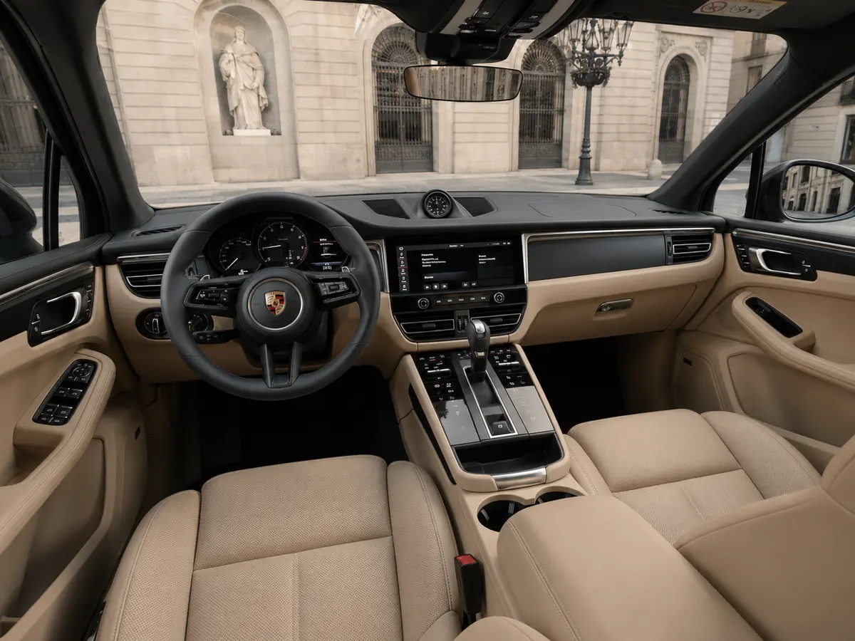Porsche Macan 2024, intérieur — Geneva Luxury Car Rental, Genève. Porsche Macan à Genève Louer un Porsche Macan à Genève, c'est disposer d'un SUV 2024…