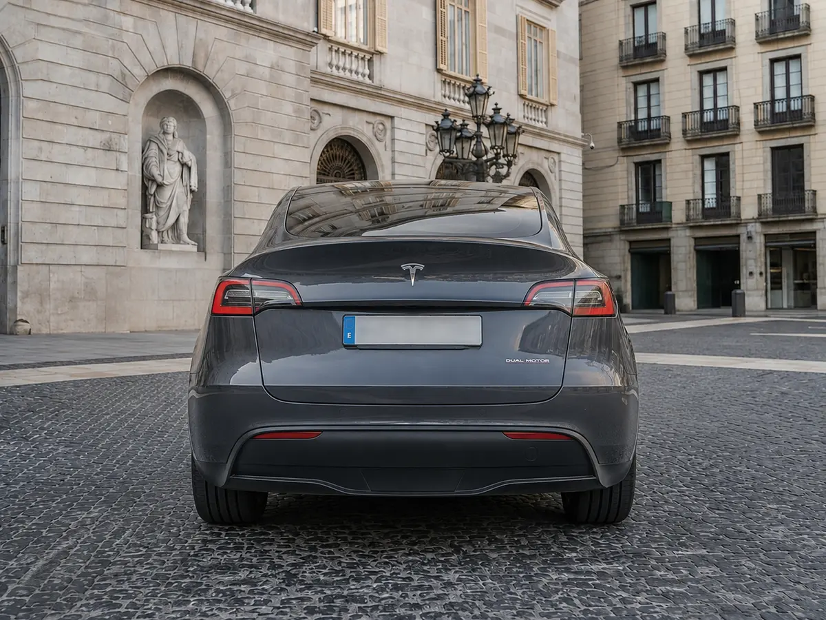 Tesla Model Y Long Range 2023, vue arrière — Geneva Luxury Car Rental, Genève. Tesla Model Y Long Range à Genève La Tesla Model Y Long Range 2023 est proposée à la…
